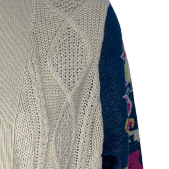 Flying Tomato cable knit floral cardigan sweater sz M - Picture 4 of 11